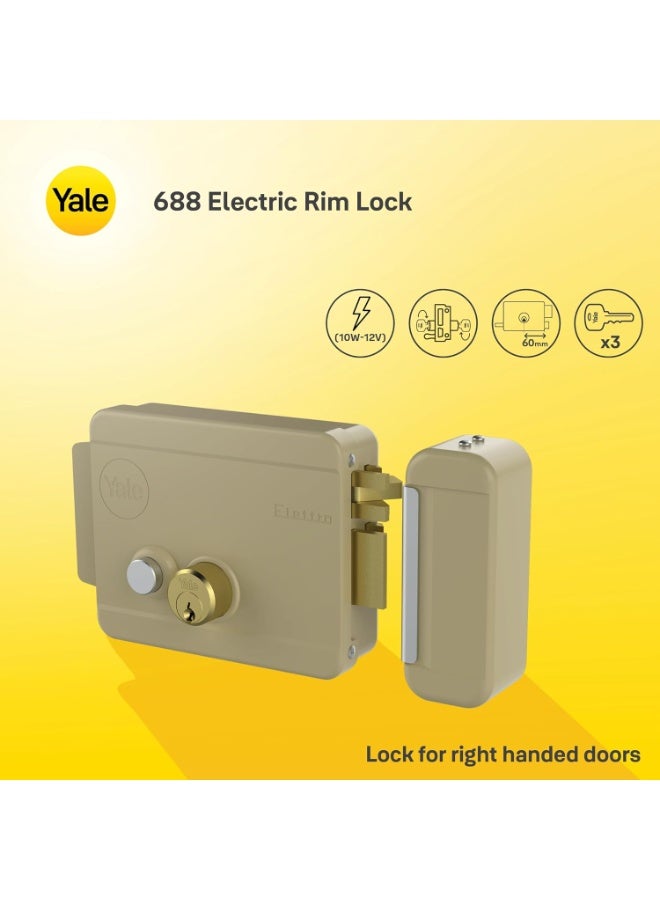 ييل Yale 68800601 Electric Rim Lock for Right Handed Doors, 10–12V, 60mm Backset, Beige - Image 2